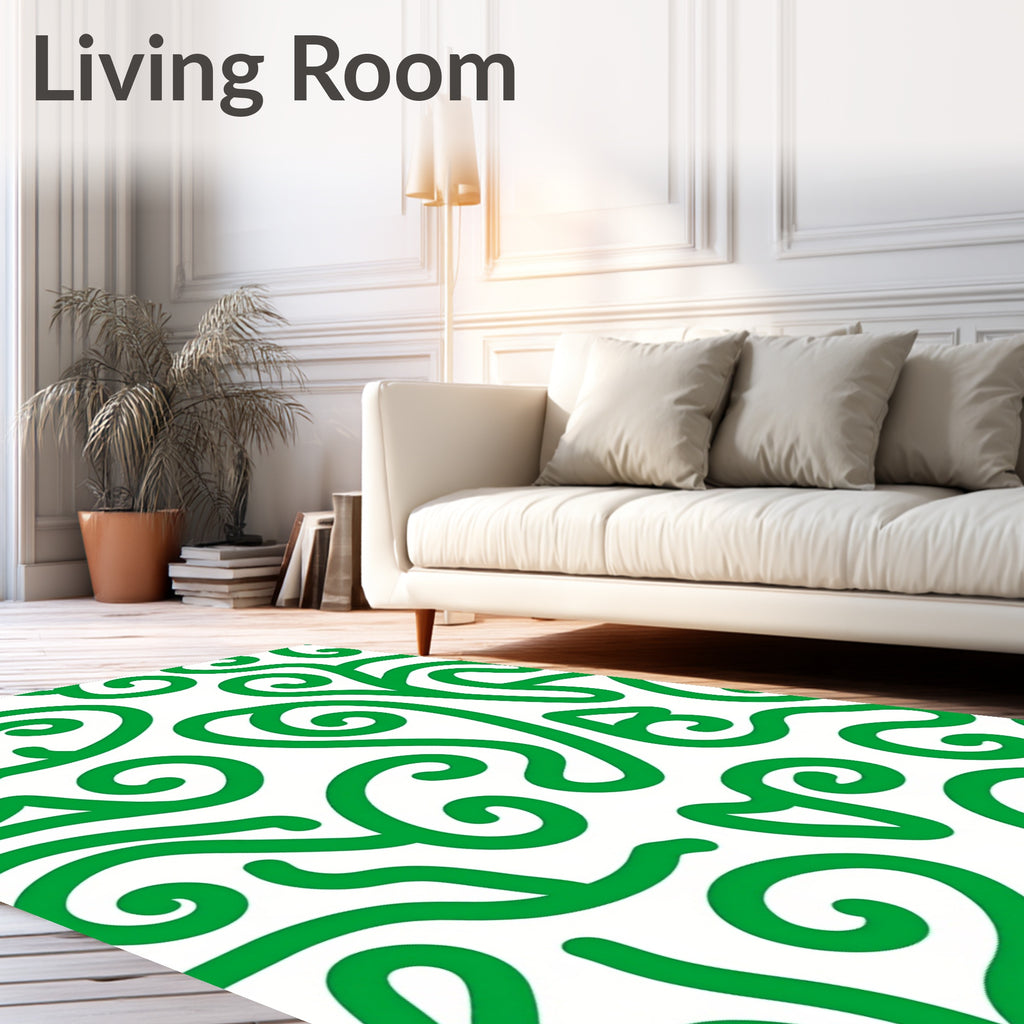 Bright Green Swirl Calligraphy Whimsical Rug