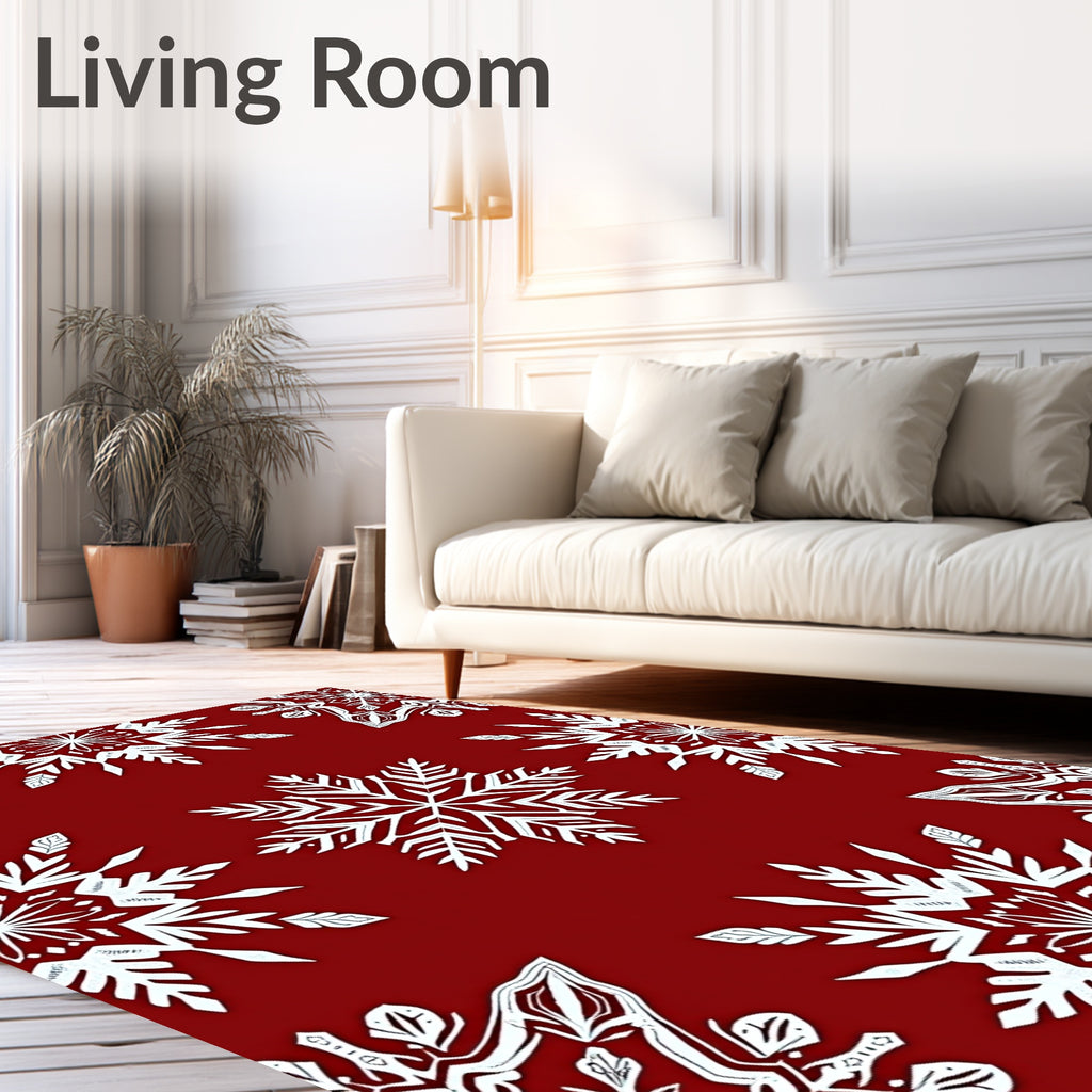 Crimson Snowflake Intricate Paper Cut Rug