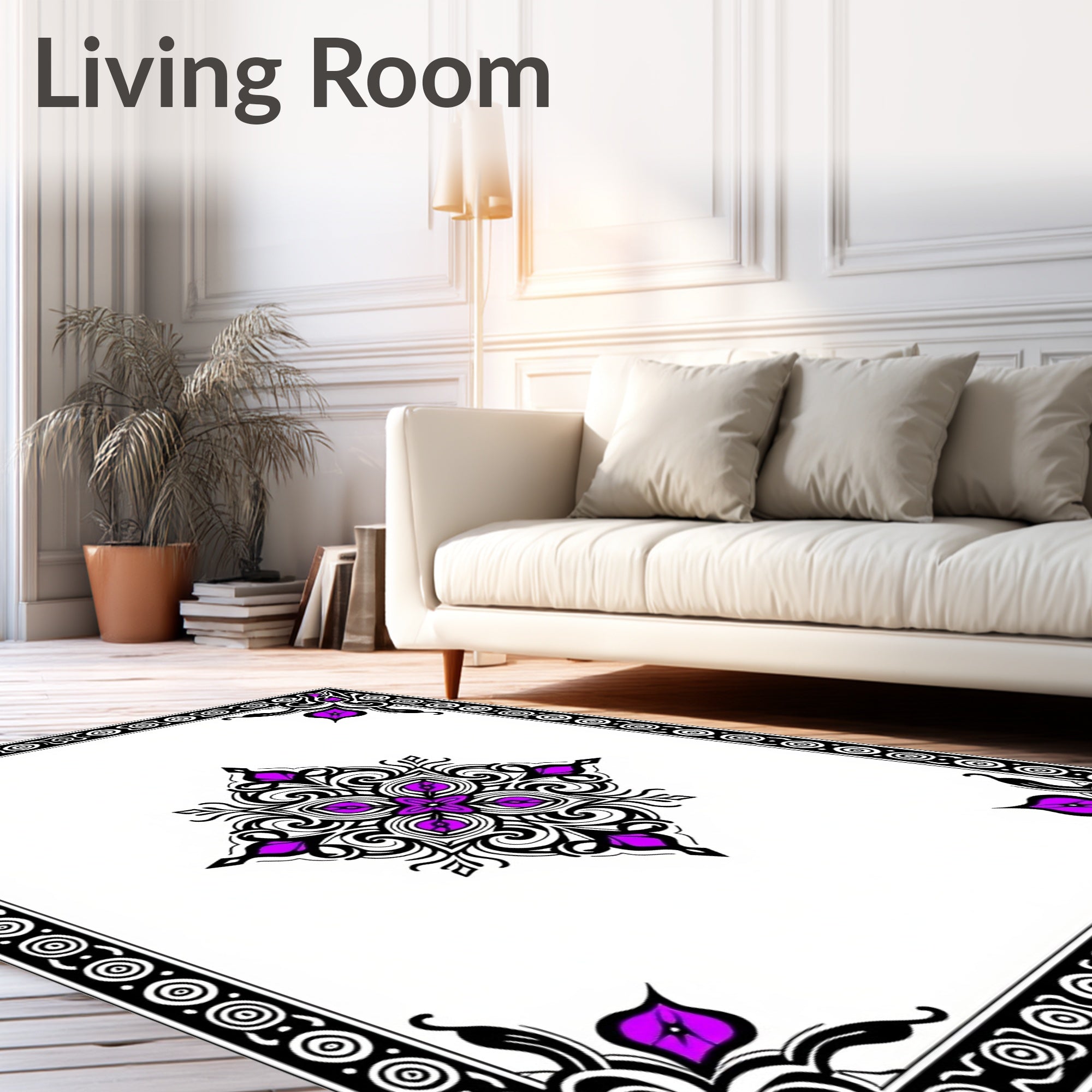 Ornate Purple Black Medallion Border Rug