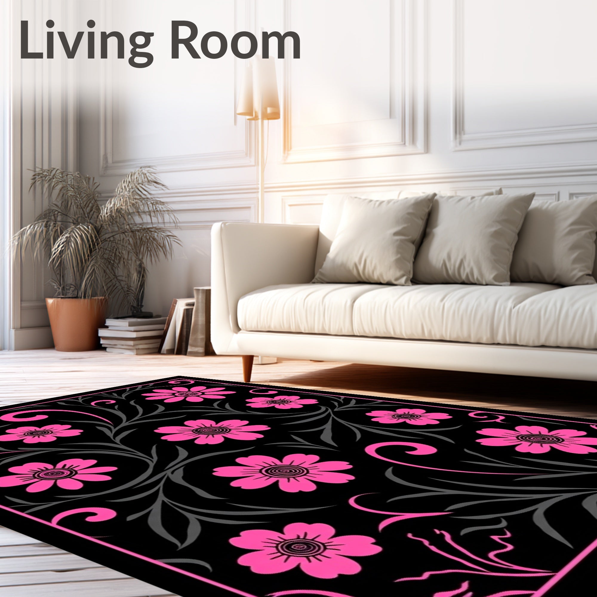 Vibrant Pink Floral Scrollwork Garden Rug