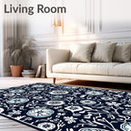 Dark Blue Floral Medallion Whimsical Rug