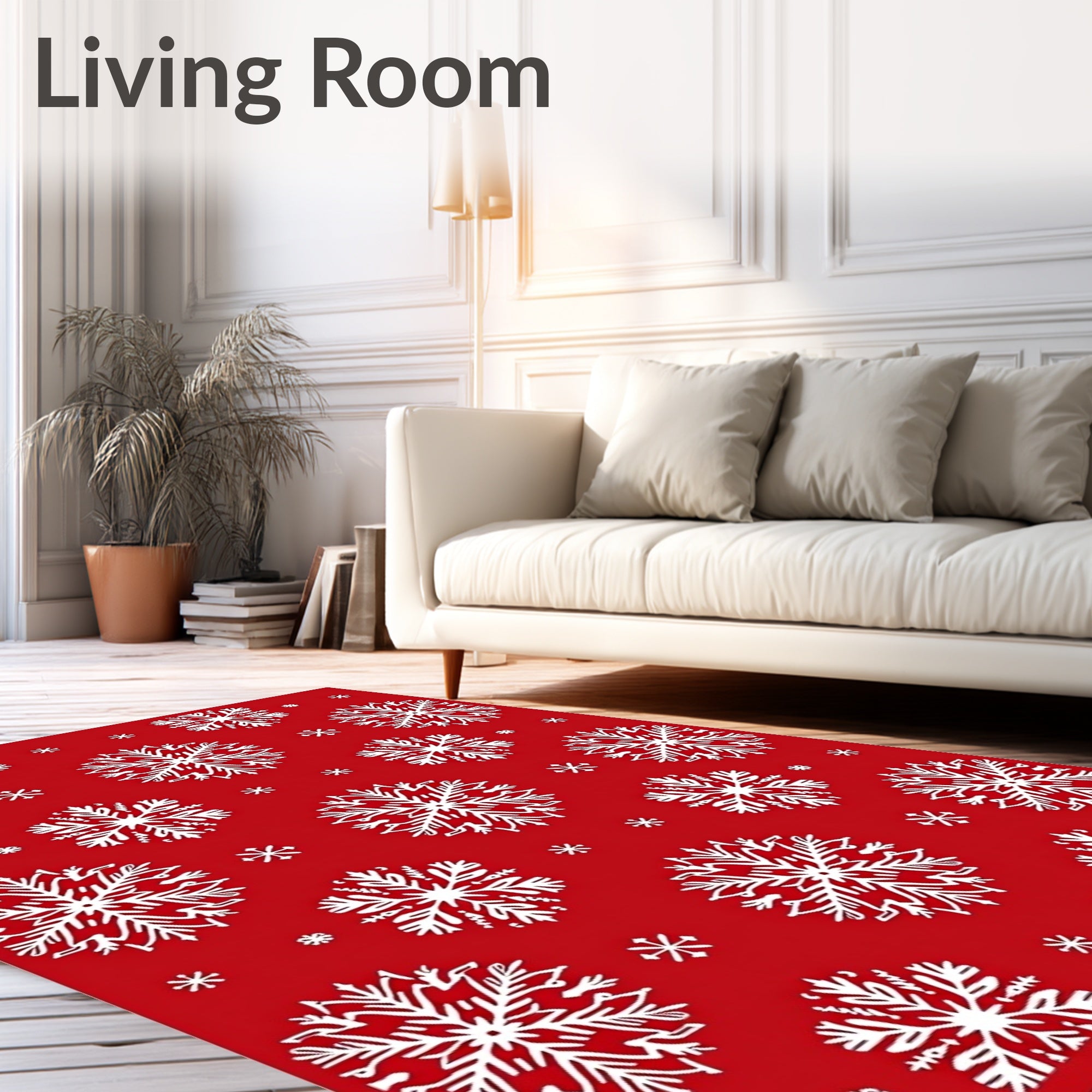Crimson Snowflake Cluster Pattern Rug