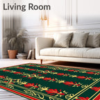 Emerald Red Golden Floral Medallion Rug