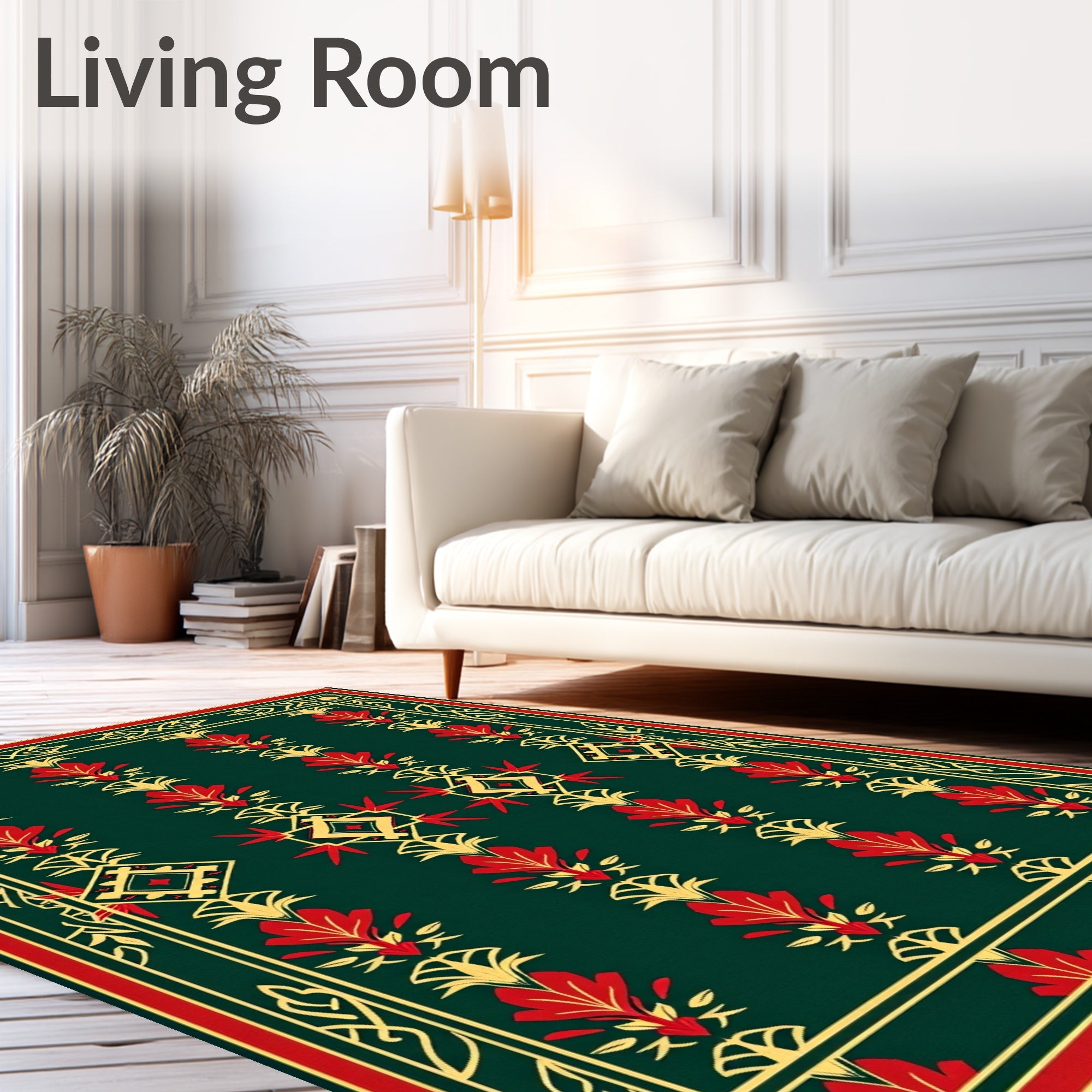 Emerald Red Golden Floral Medallion Rug