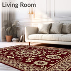 Rich Crimson Floral Mandala Border Rug