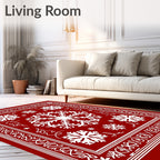Festive Red Snowflake Holiday Medallion Rug