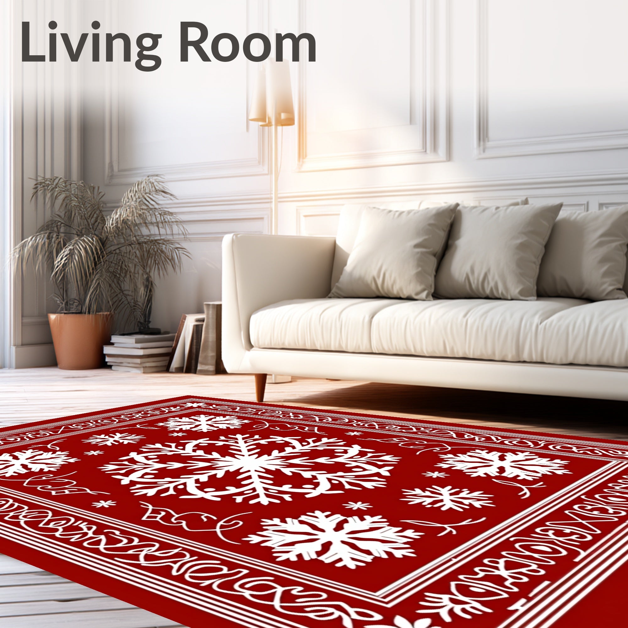 Festive Red Snowflake Holiday Medallion Rug