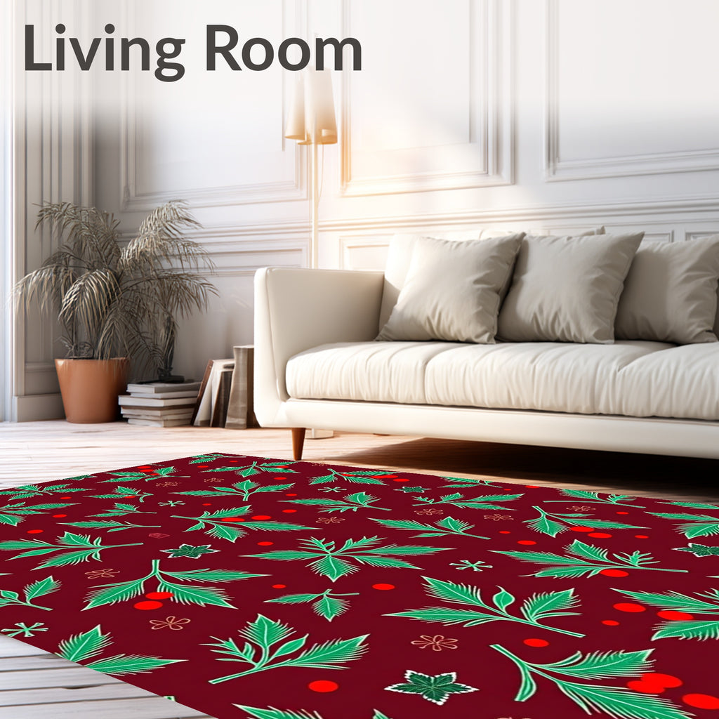 Crimson Green Leaf Berry Blossom Rug