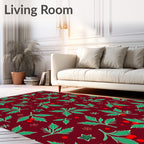 Crimson Green Leaf Berry Blossom Rug