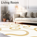 Golden Swirl Curves on Cream Field Rug