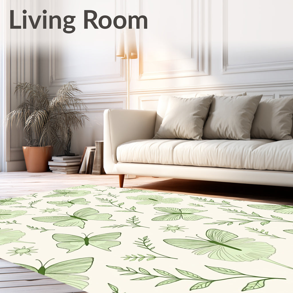 Soft Green Butterfly Botanical Whimsy Rug