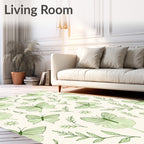 Soft Green Butterfly Botanical Whimsy Rug