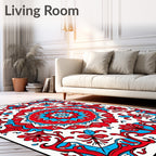 Bold Red Blue Floral Medallion Rug