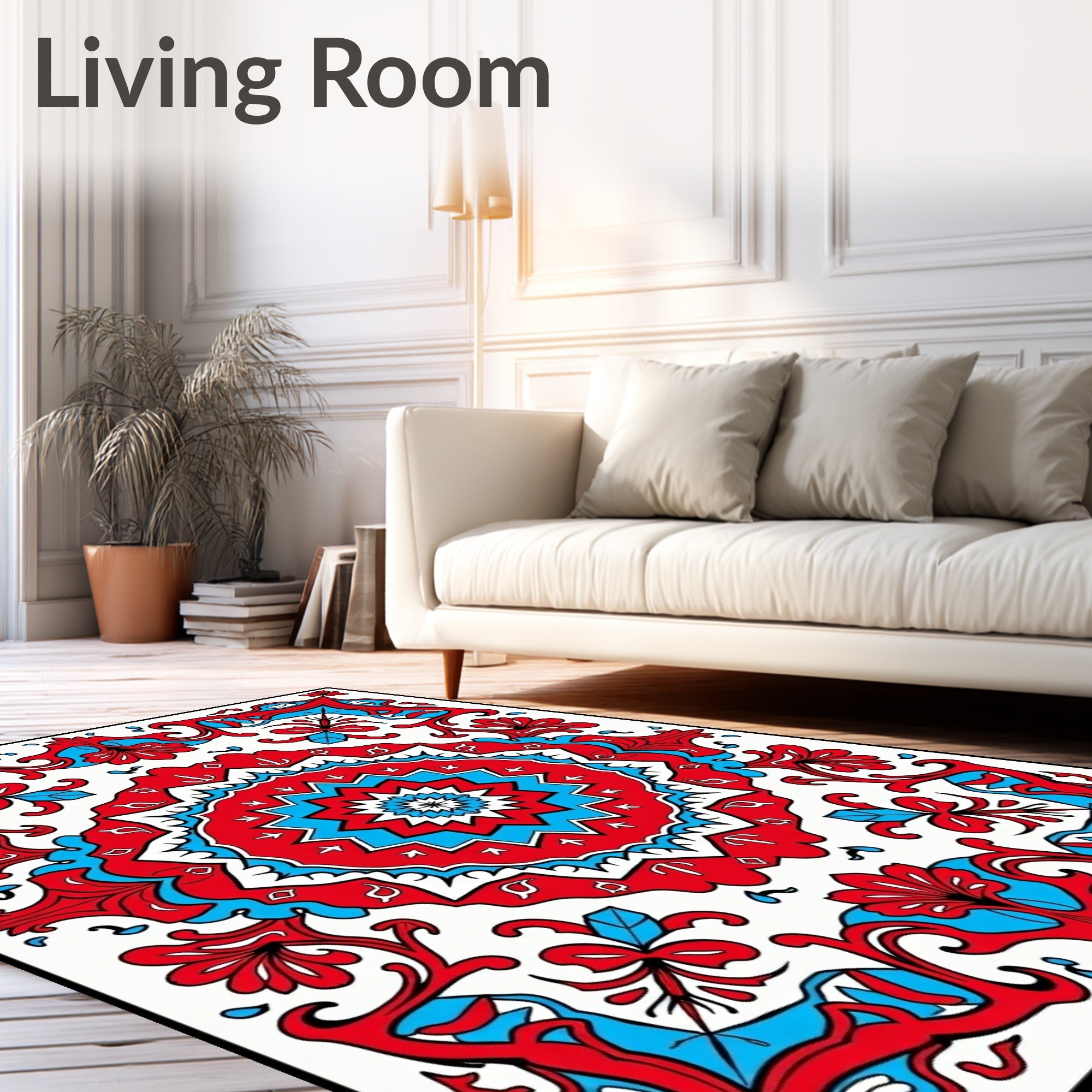 Bold Red Blue Floral Medallion Rug