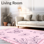 Pastel Pink Butterfly Garden Art Rug