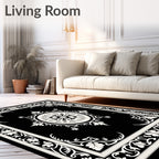 Black and White Floral Medallion Border Rug