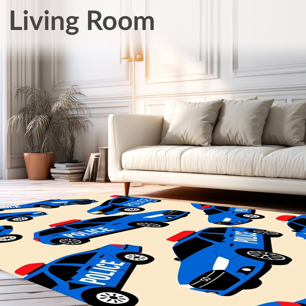 Blue Police Cars Red Light Jammed Rug