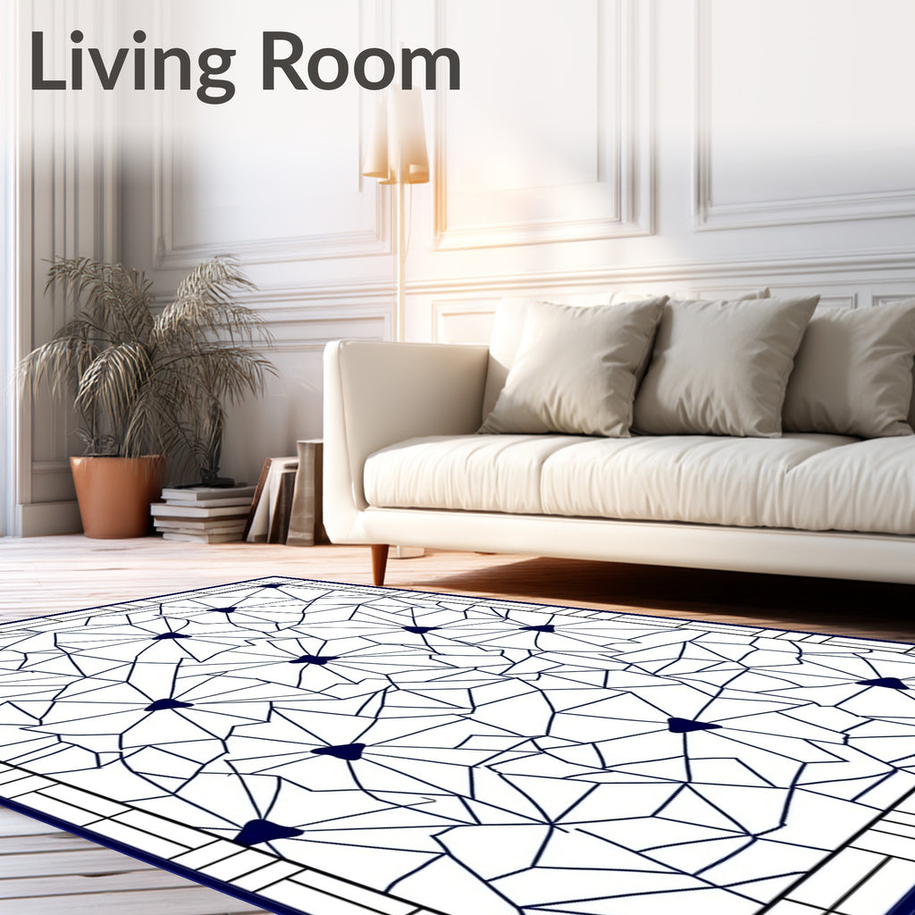 Navy Floral Geometric Tile Rug