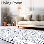 Navy Floral Geometric Tile Rug