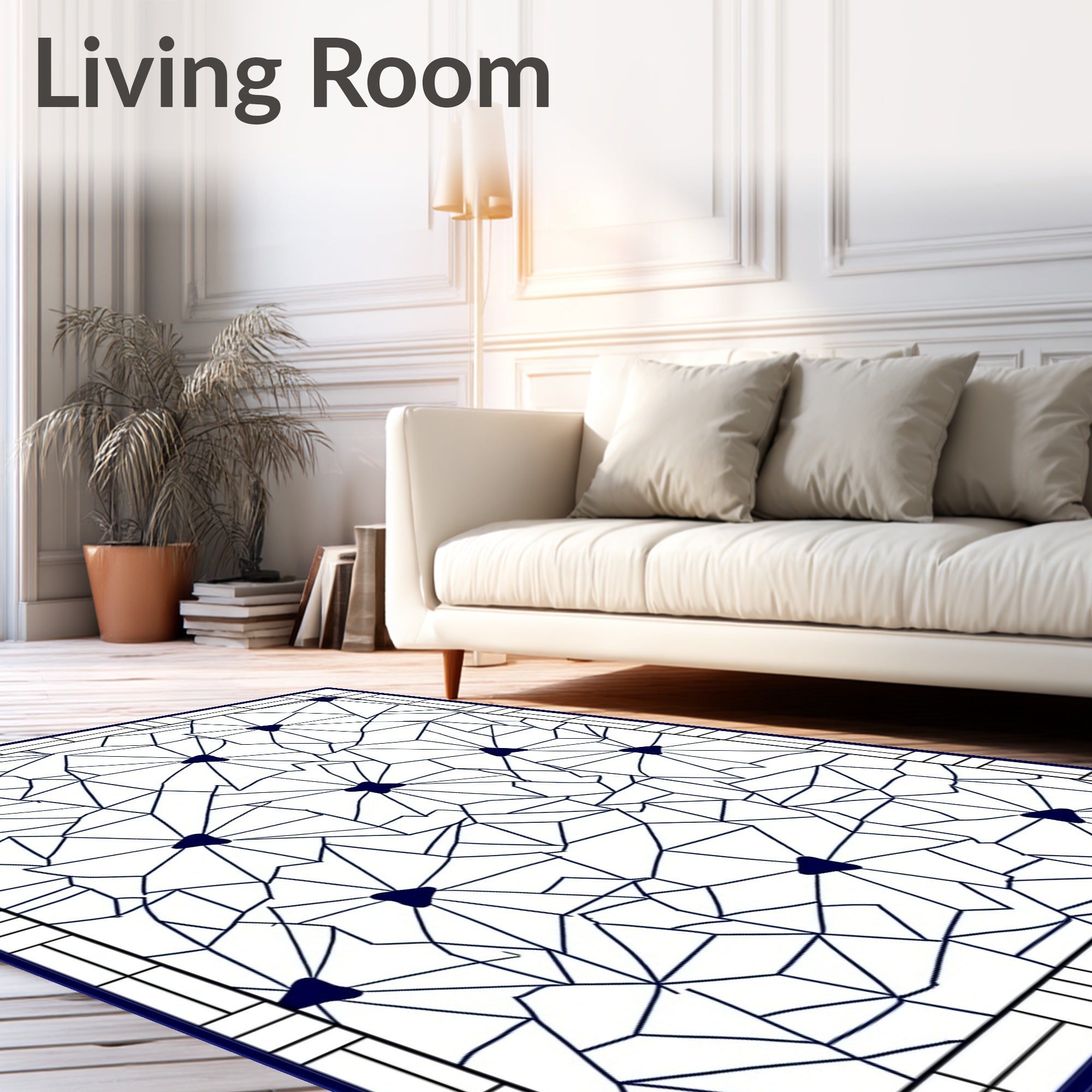Navy Floral Geometric Tile Rug