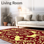 Crimson Yellow Cat Garden Medallion Rug