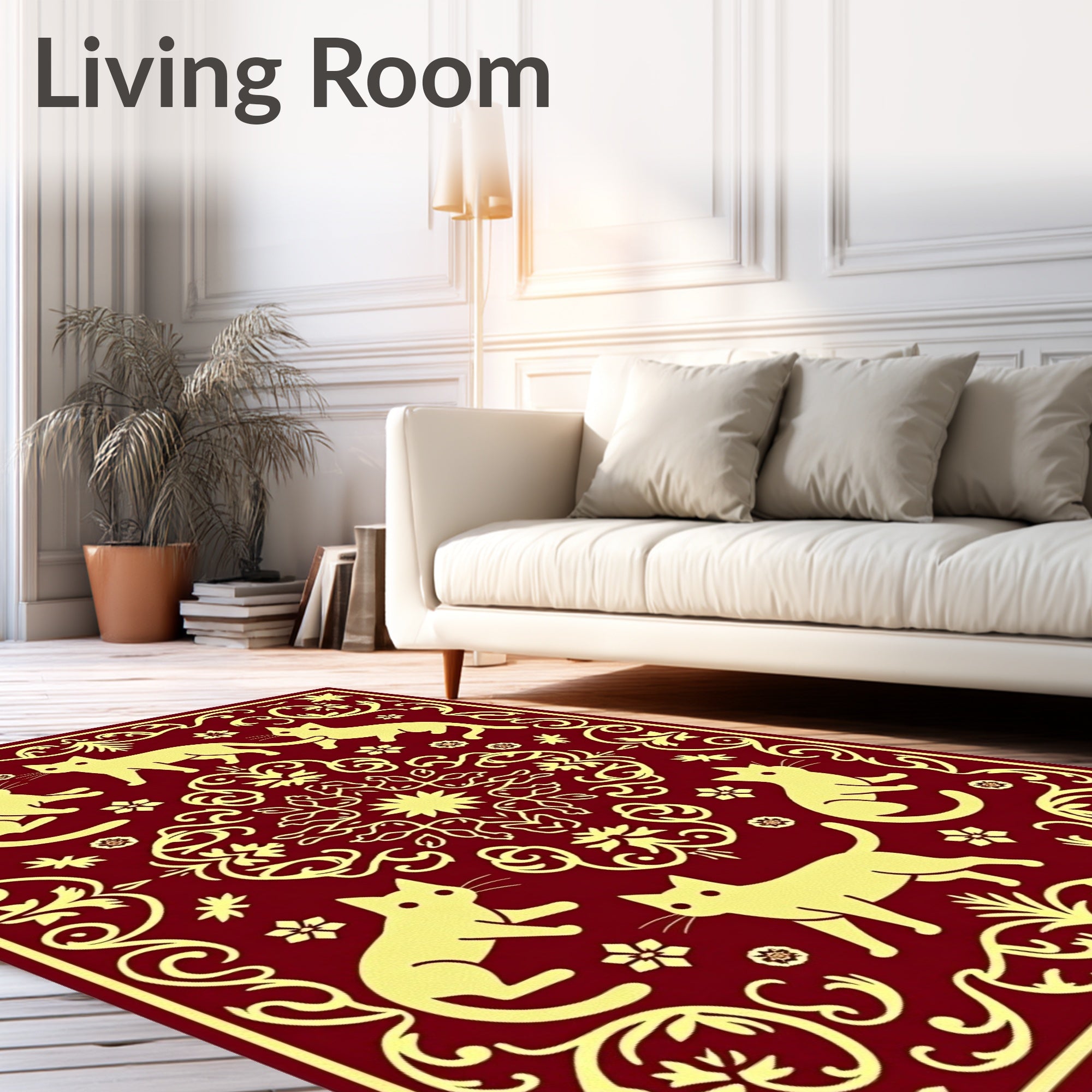 Crimson Yellow Cat Garden Medallion Rug