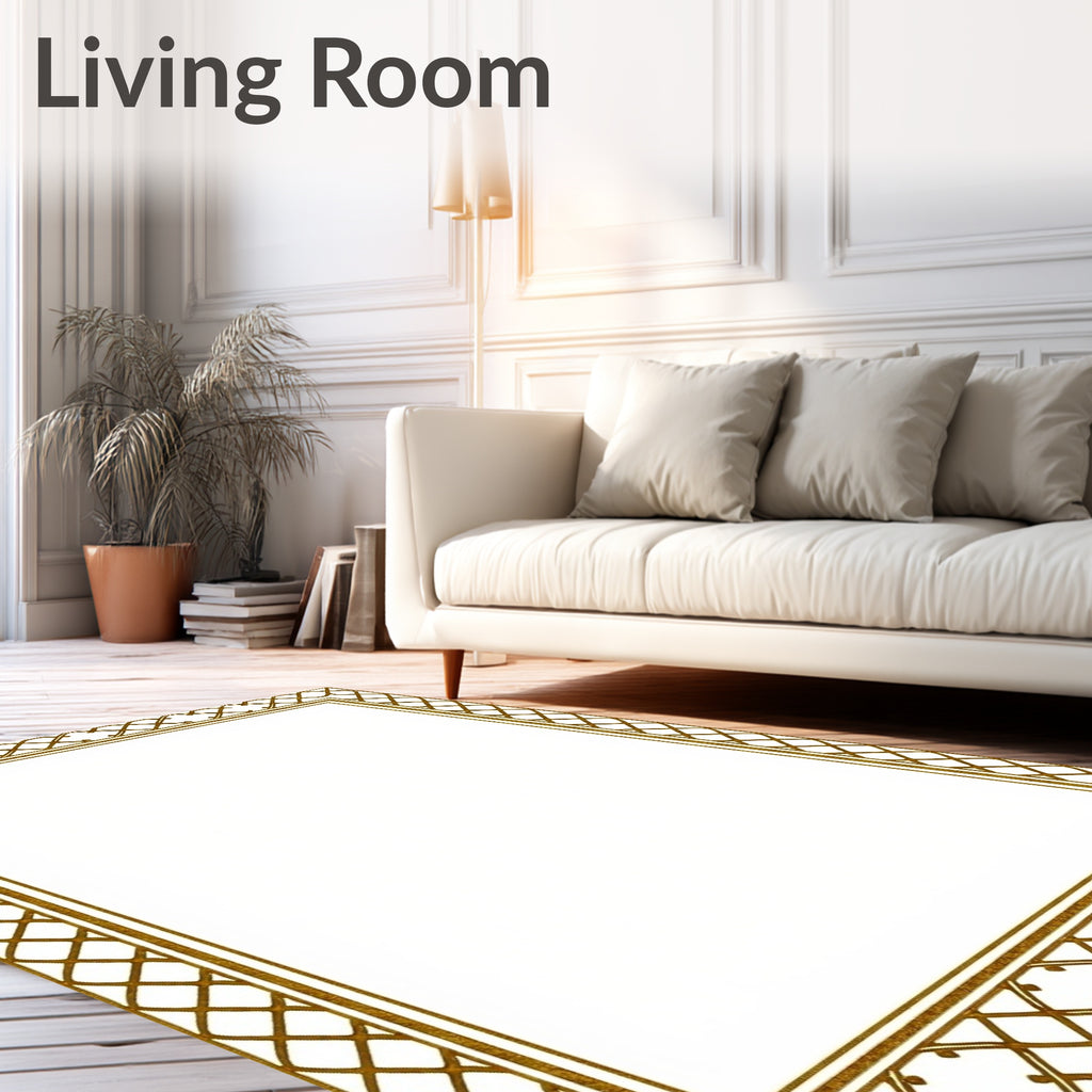 Golden Interlocking Lattice Border Rug