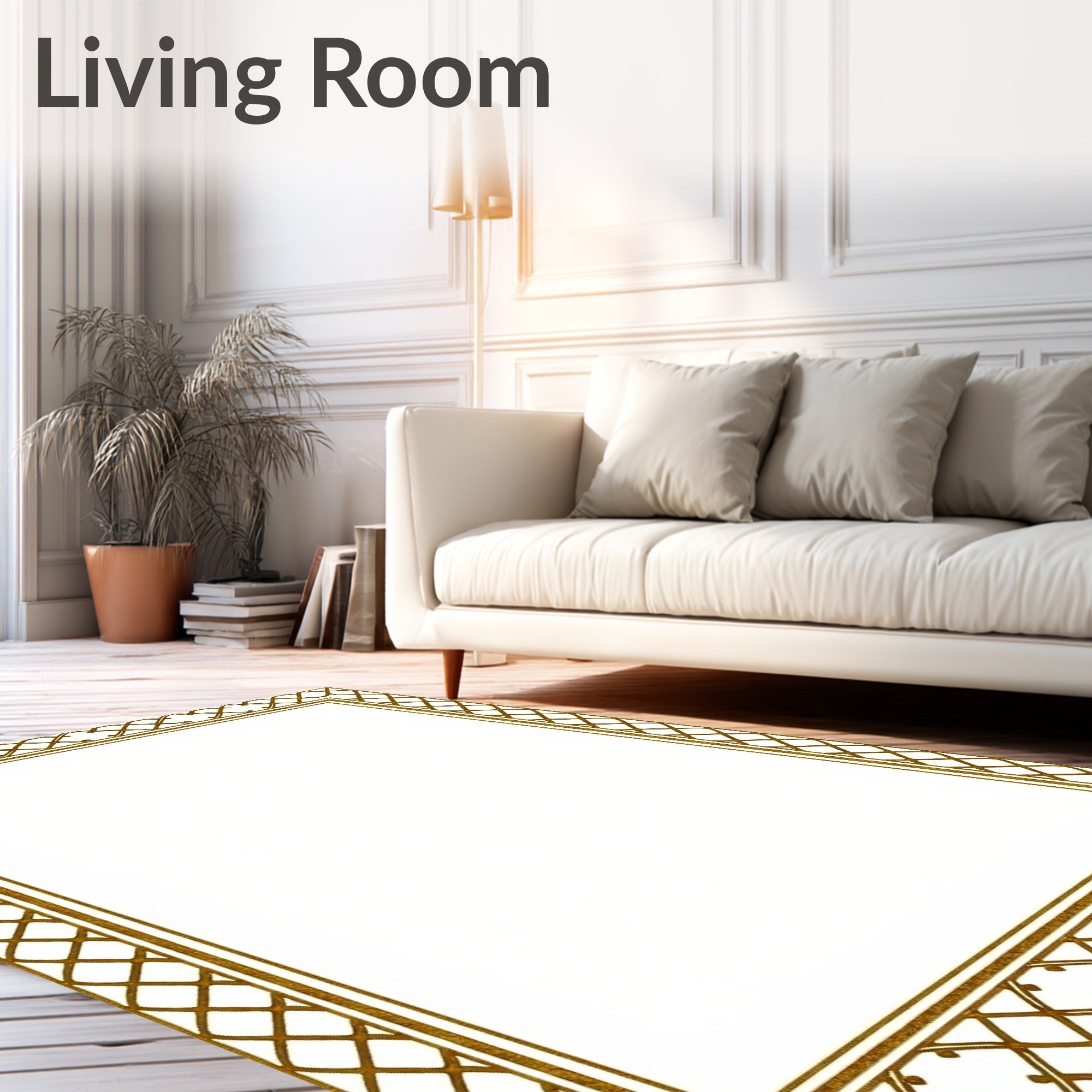 Golden Interlocking Lattice Border Rug