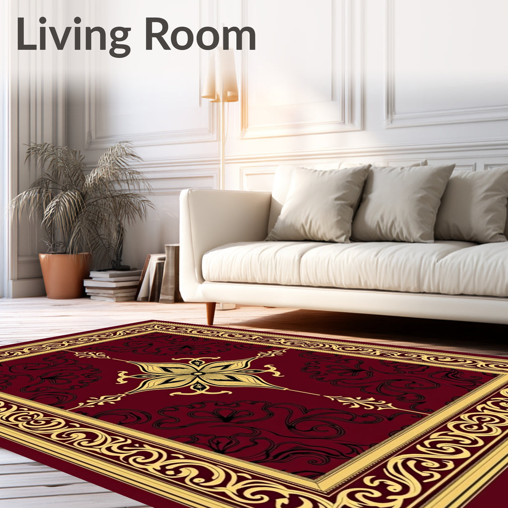 Crimson Gold Ornate Floral Medallion Rug