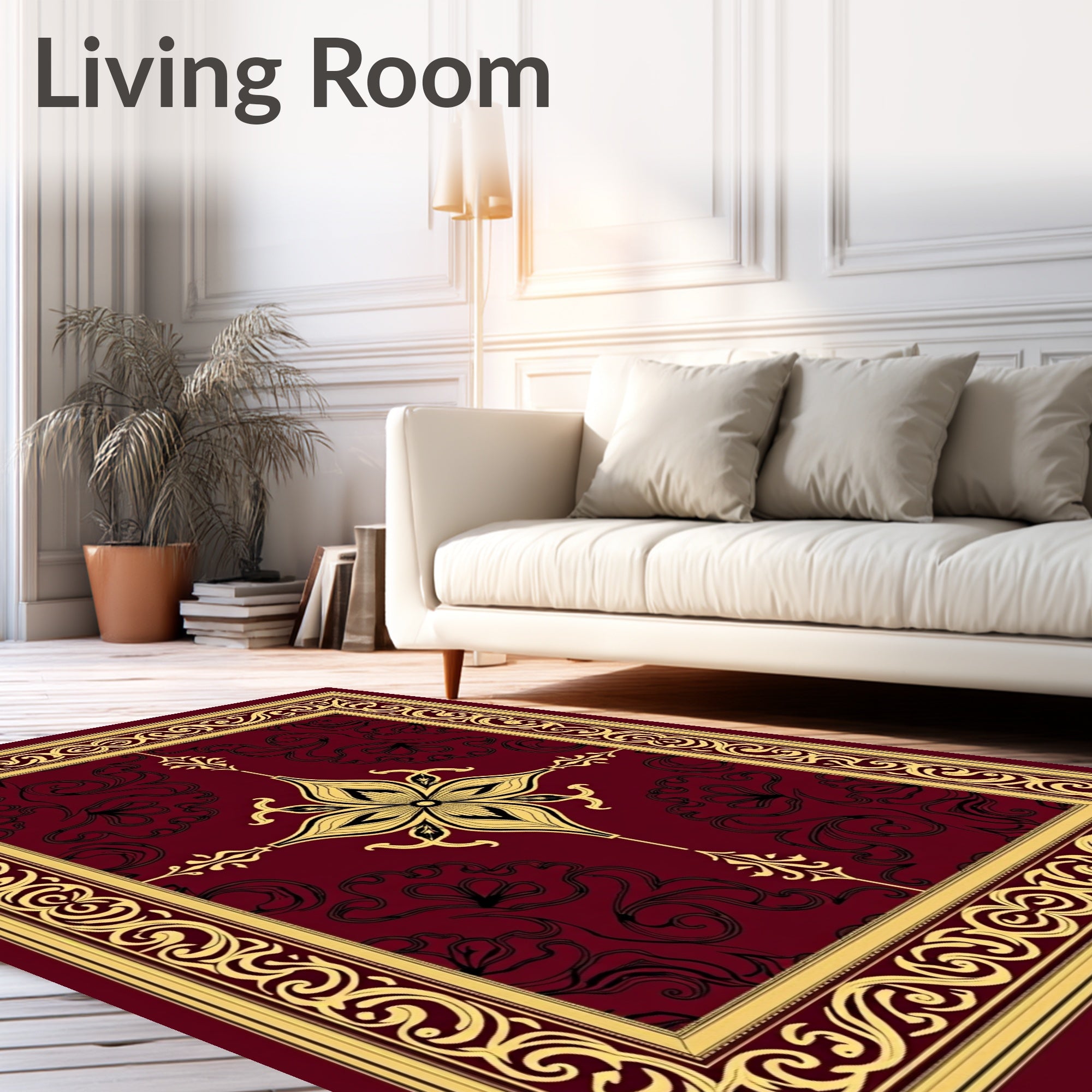 Crimson Gold Ornate Floral Medallion Rug