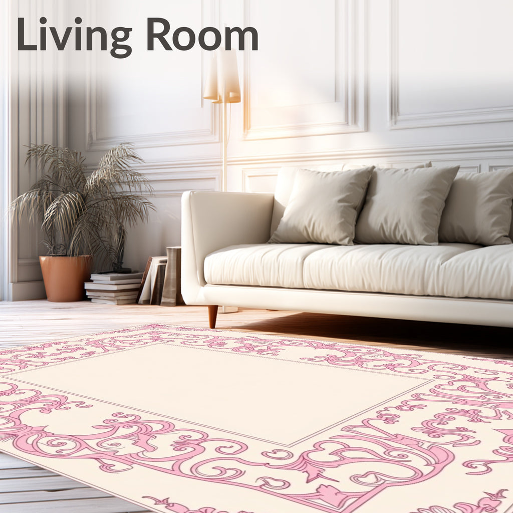 Delicate Pink Ornate Frame Rug