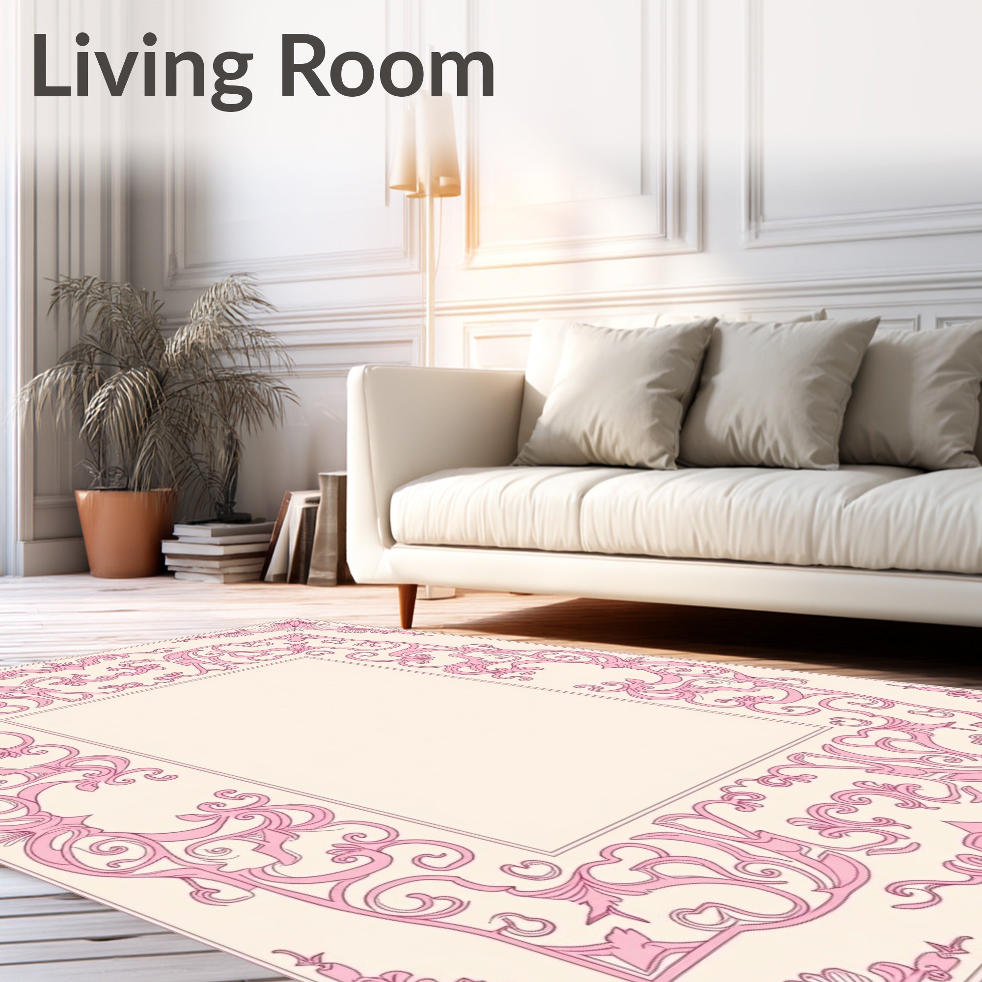 Delicate Pink Ornate Frame Rug
