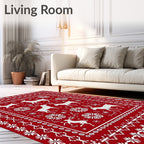 Red White Deer Snowflake Nordic Rug