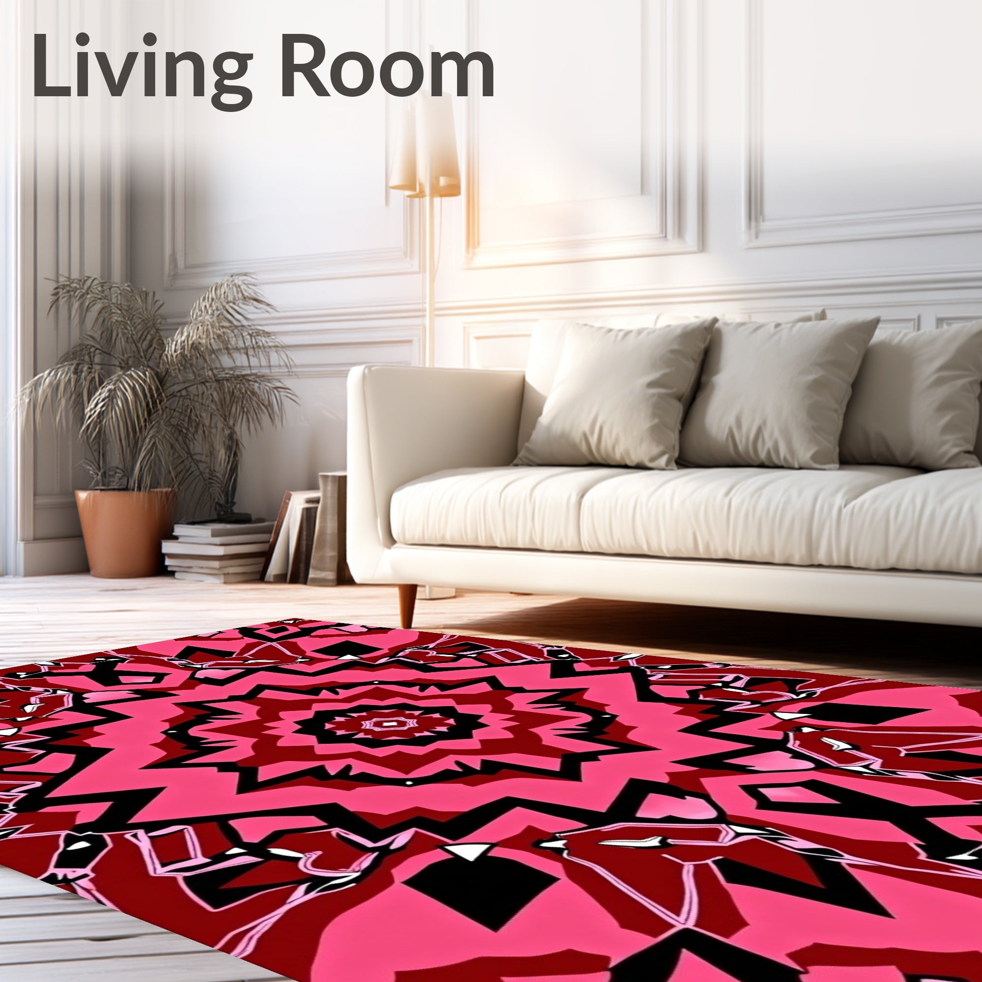 Gothic Pink Black Starburst Kaleidoscope Rug