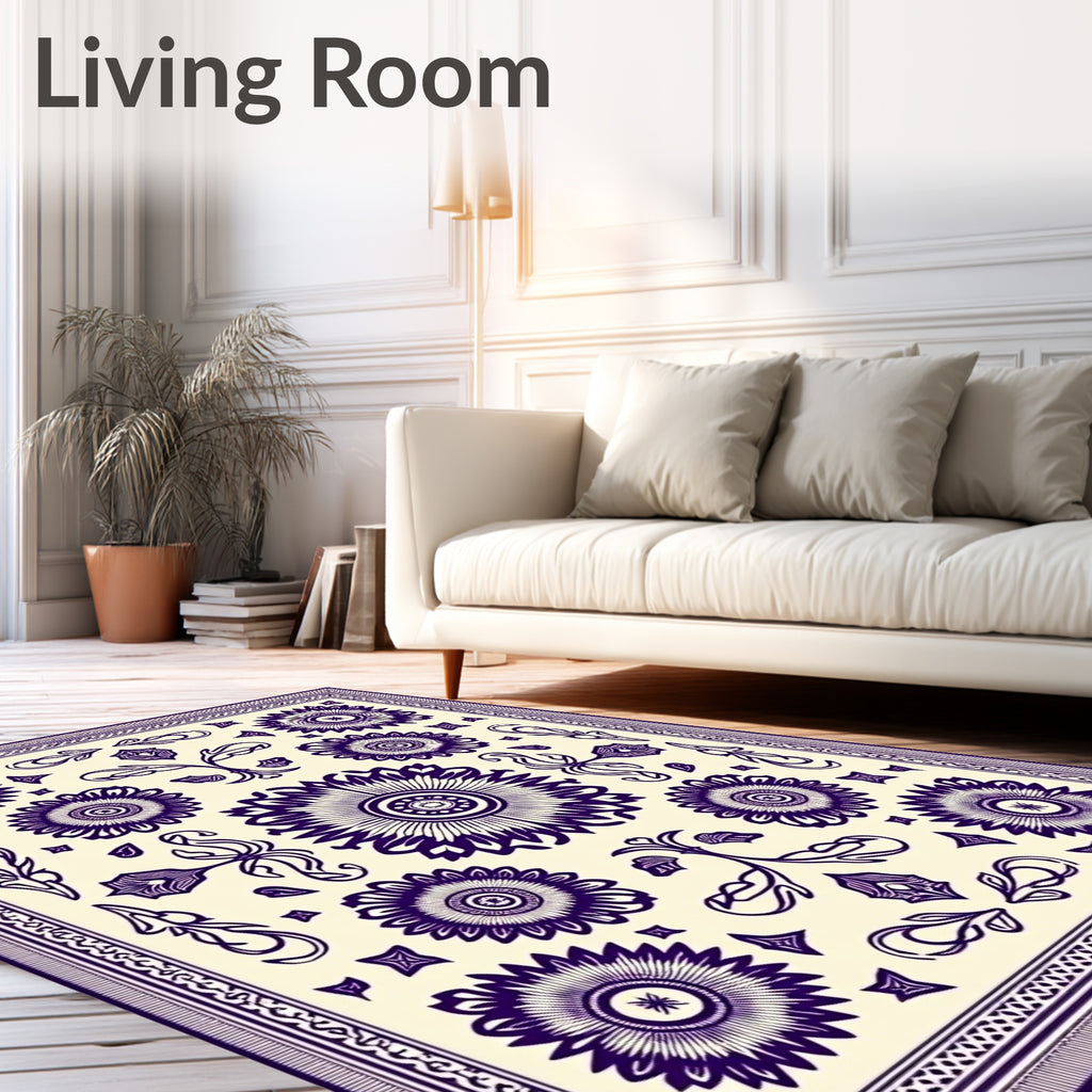 Deep Indigo Floral Medallion Cream Rug