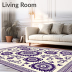 Deep Indigo Floral Medallion Cream Rug