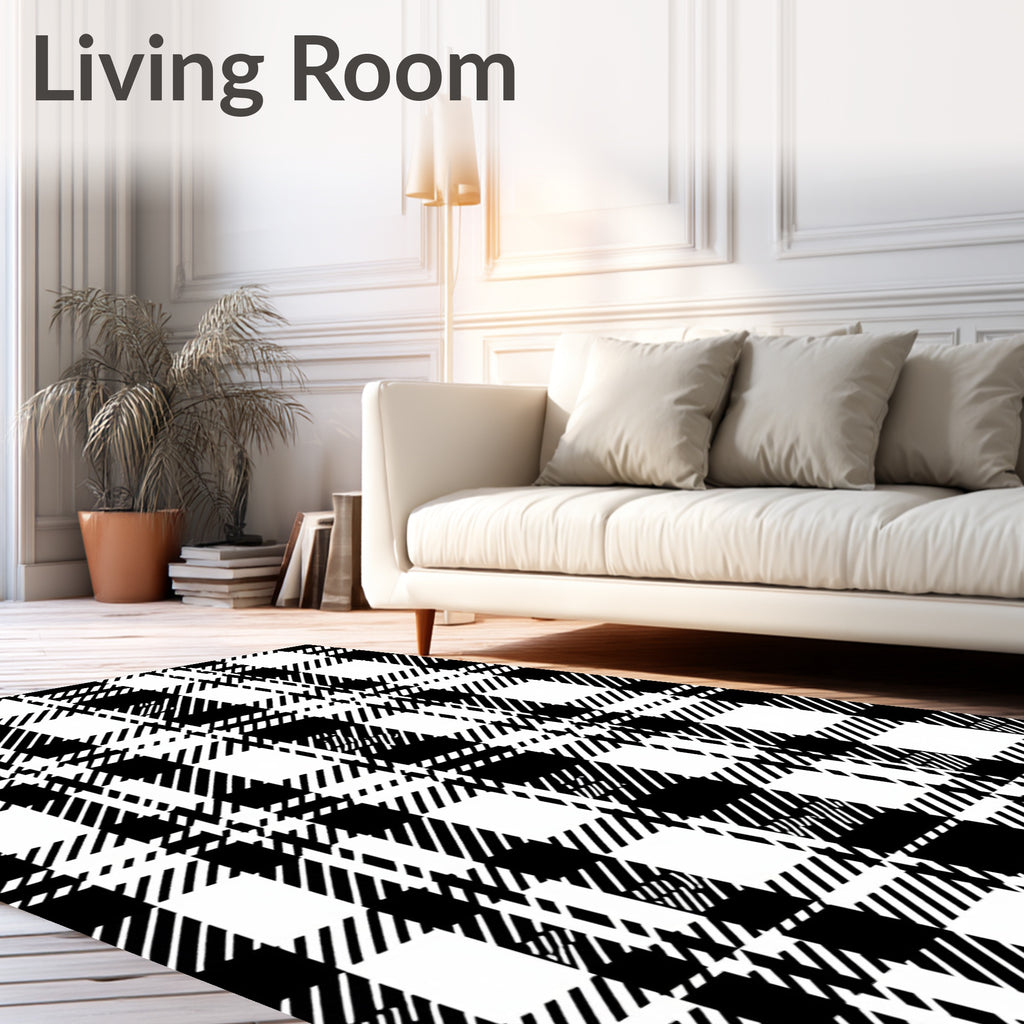 Classic Black White Plaid Check Rug