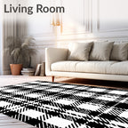 Classic Black White Plaid Check Rug