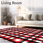 Red black white plaid squares Rug