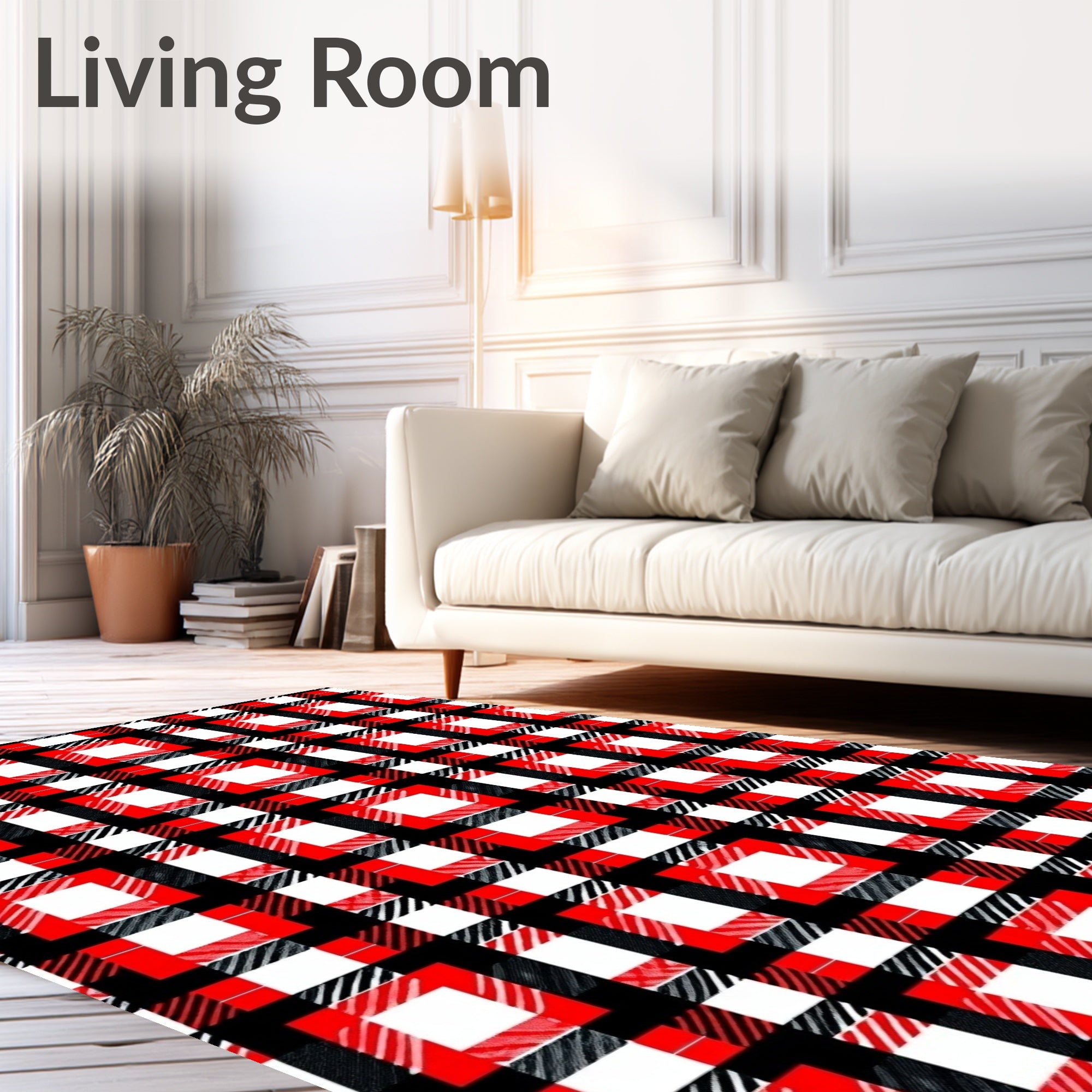 Red black white plaid squares Rug