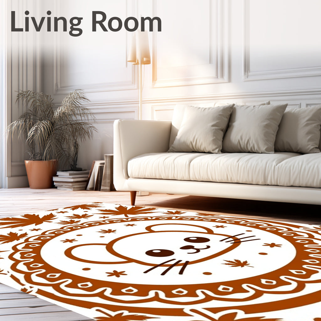 Cute Brown Mouse Maple Leaf Mandala Rug