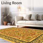 Golden Brown Floral Scroll Border Rug