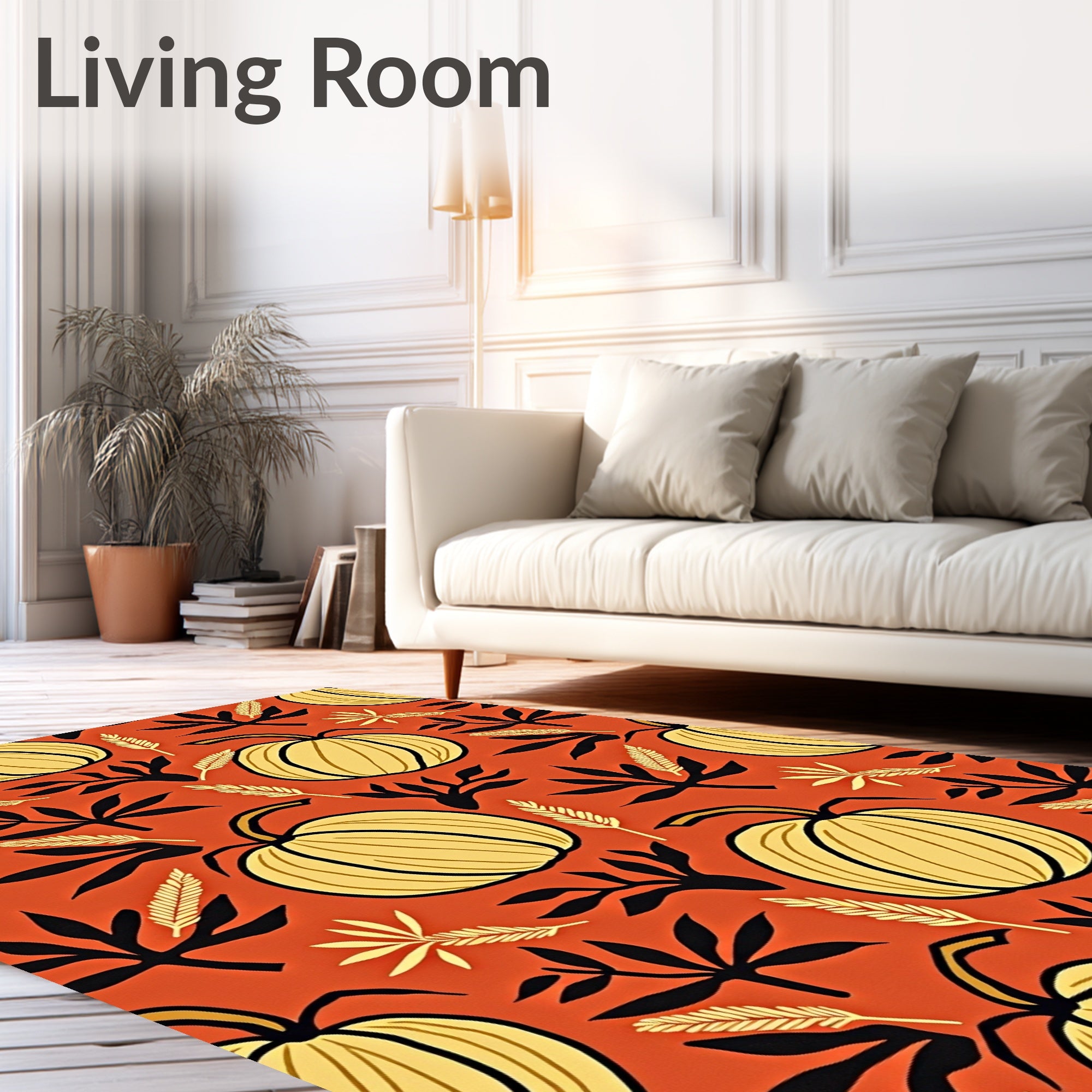 Orange Harvest Pumpkin Leaf Arrangement Rug