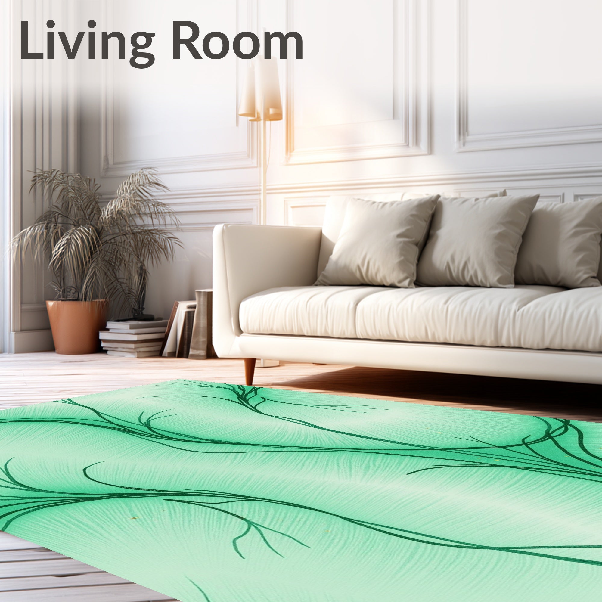 Emerald Green Vine Abstract Rays Rug
