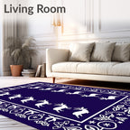 Deep Blue White Reindeer Forest Border Rug