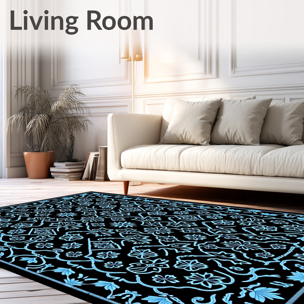 Sky Blue Floral Vine Medallion Rug