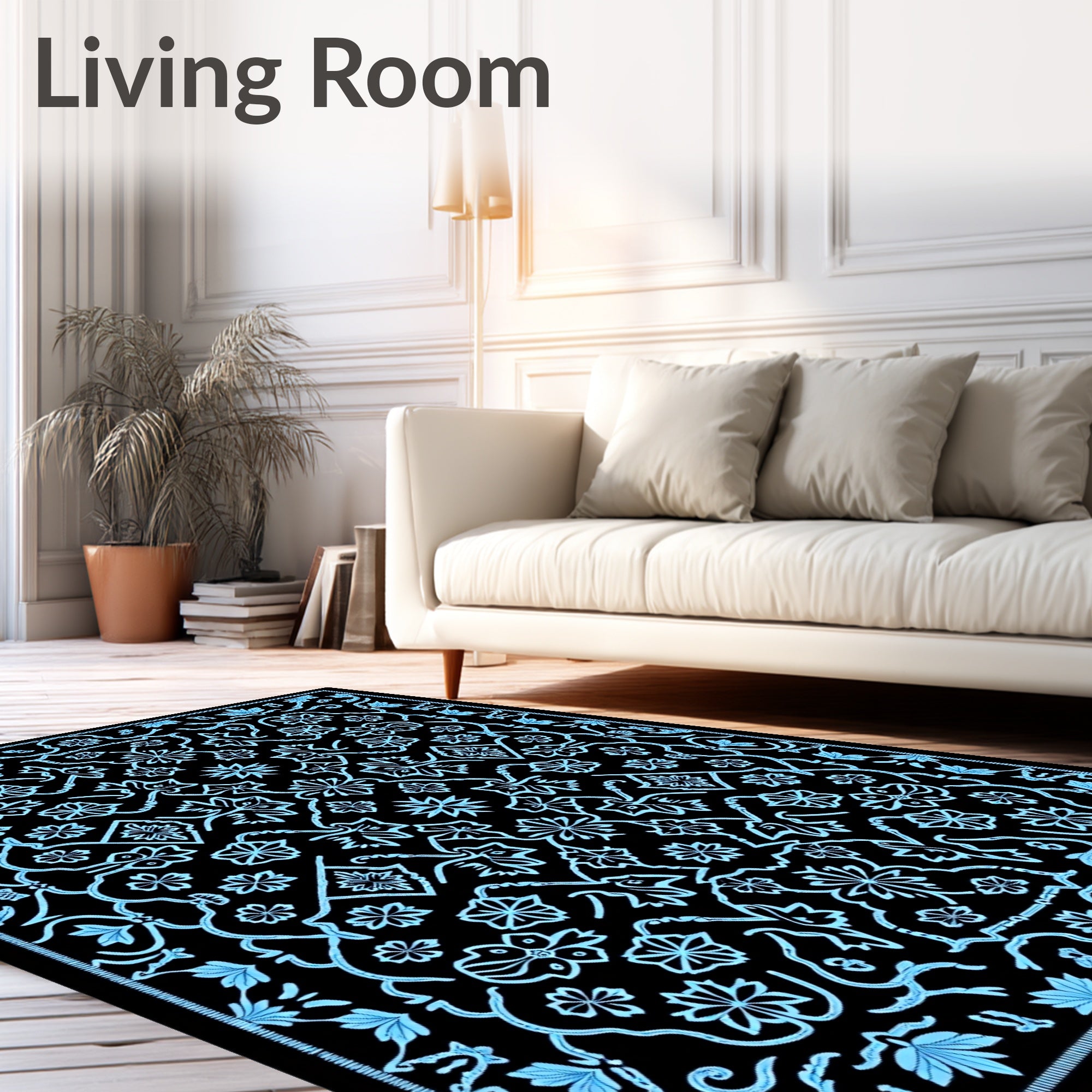 Sky Blue Floral Vine Medallion Rug