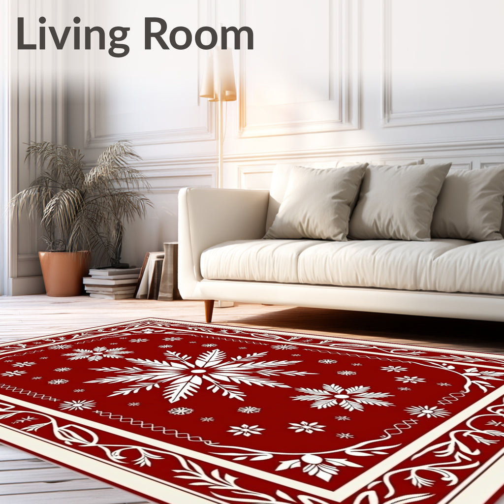 Crimson Snowflake Garden Medallion Rug