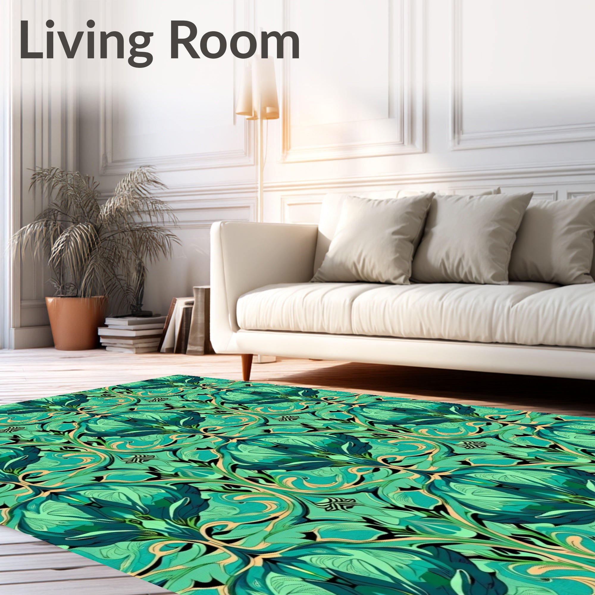 Art Nouveau Emerald Green Floral Tapestry Rug