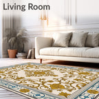 Golden Floral Medallion Cream Border Rug